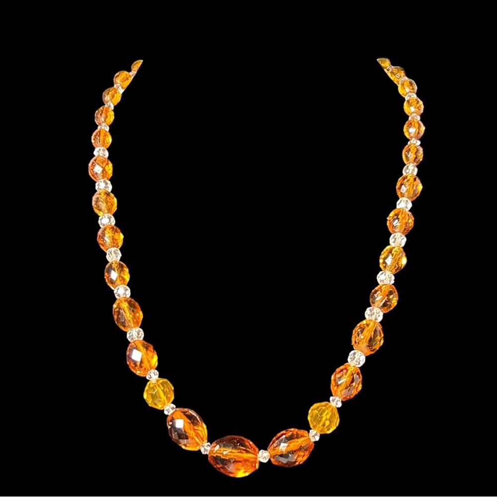 Vintage Amber And White Crystal‎ Necklace